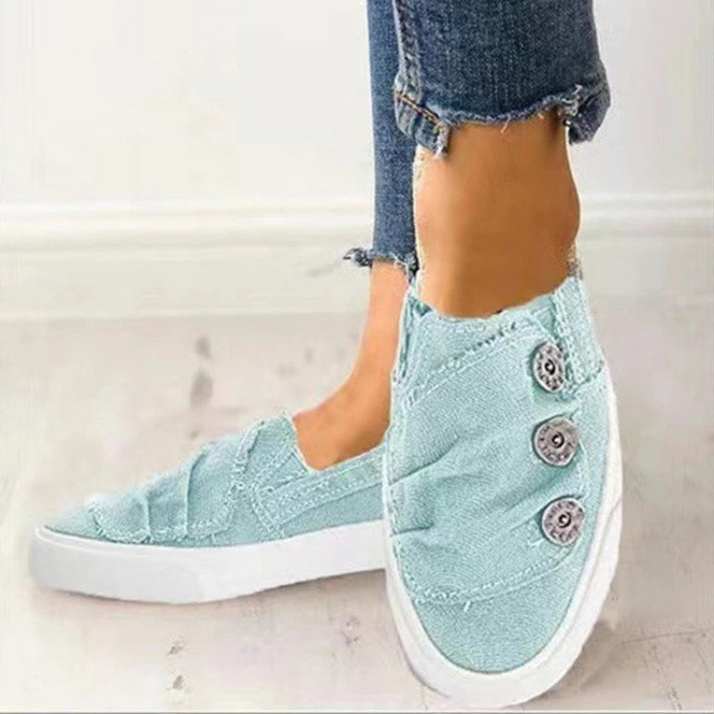 Women's Orthopedic Canvas Shoes, Button Decor Slip-on Lightweight Low Top Outdoor Sneakers