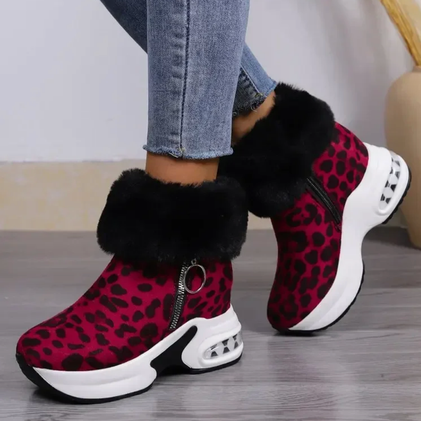 [Winter Sale - 50% OFF] Air Cushion Fluffy Plush Lined Ankle Boots, Outdoor Thermal Winter Shoes