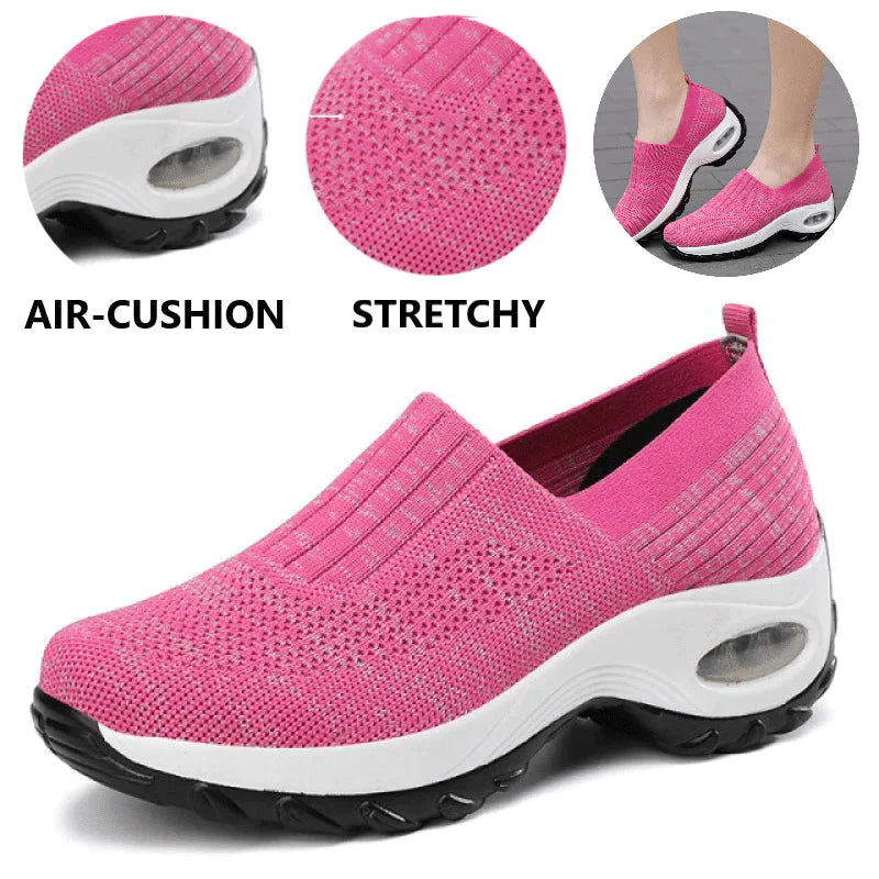 Women's Air Cushion Slip-On Shoes, Breathable Comfortable Sneakers for Wide Feet