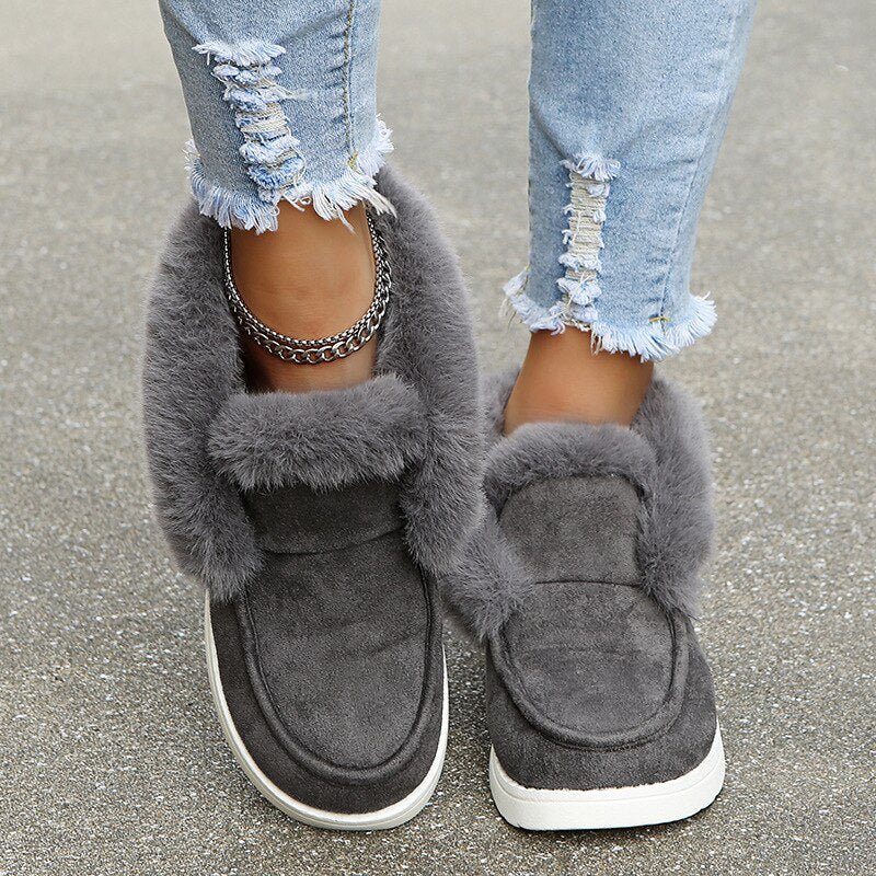 Winter Warm Fur Lining Loafers, Comfortable Support Sneakers for Women
